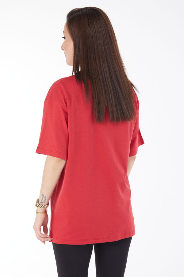 Kısa Kollu Baskılı T-shirt Kırmızı - 24649