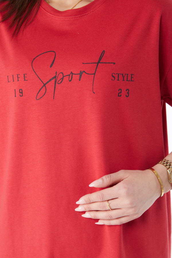 Kısa Kollu Baskılı T-shirt Kırmızı - 24649