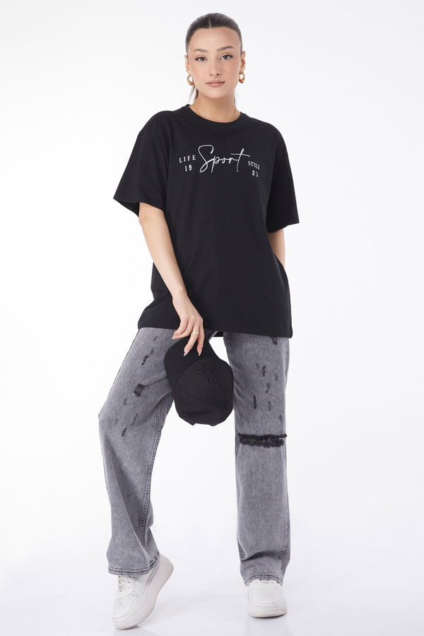 Kısa Kollu Baskılı T-shirt Siyah - 24649