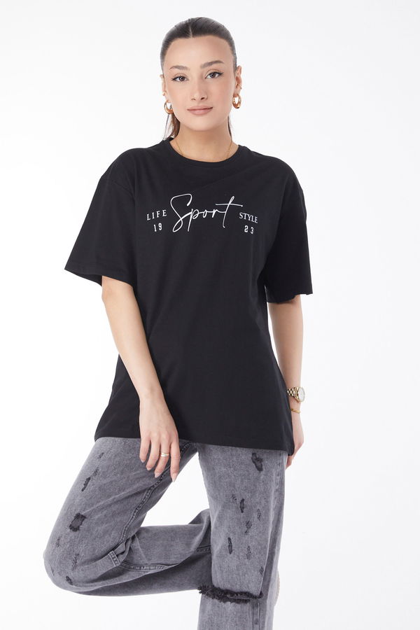 Kısa Kollu Baskılı T-shirt Siyah - 24649