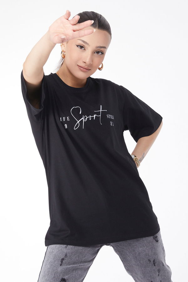 Kısa Kollu Baskılı T-shirt Siyah - 24649