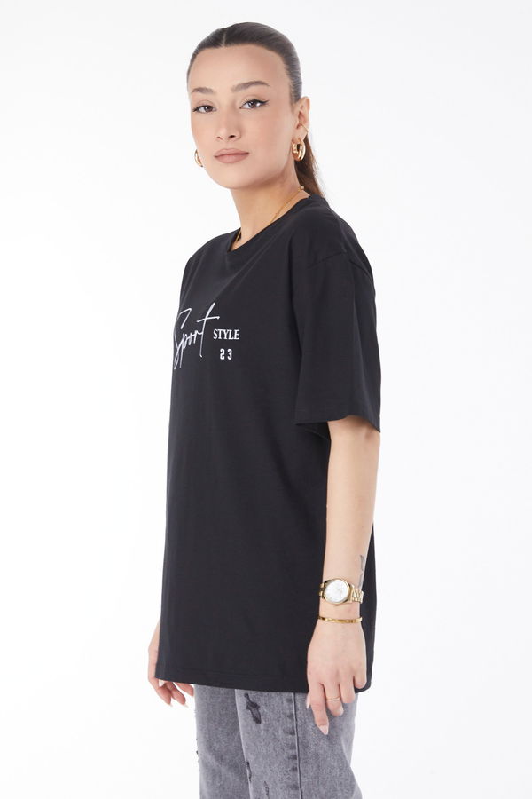 Kısa Kollu Baskılı T-shirt Siyah - 24649
