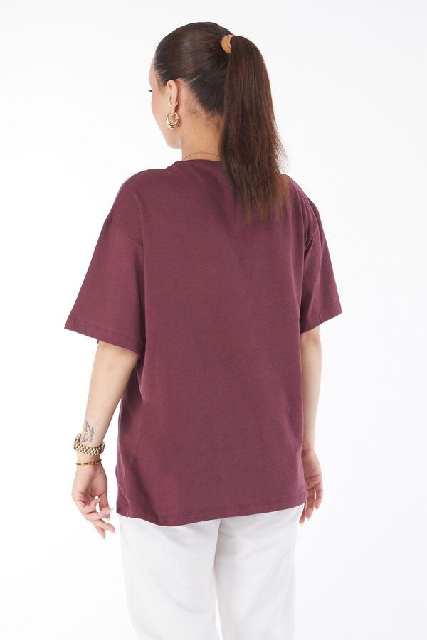 Kısa Kollu Baskılı T-shirt Bordo - 24650