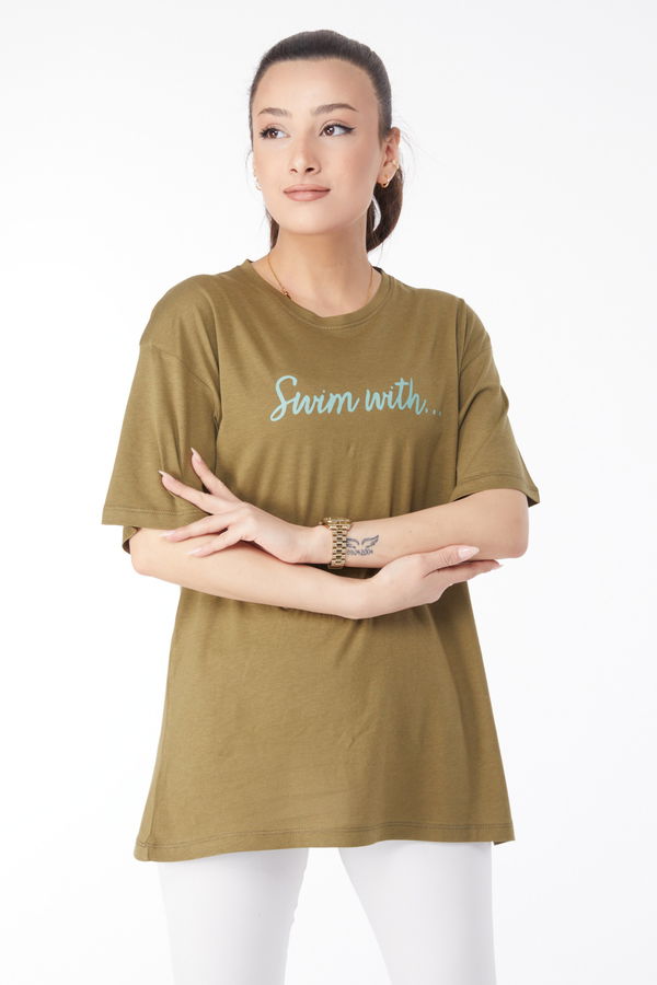 Kısa Kollu Baskılı T-shirt Haki - 24650