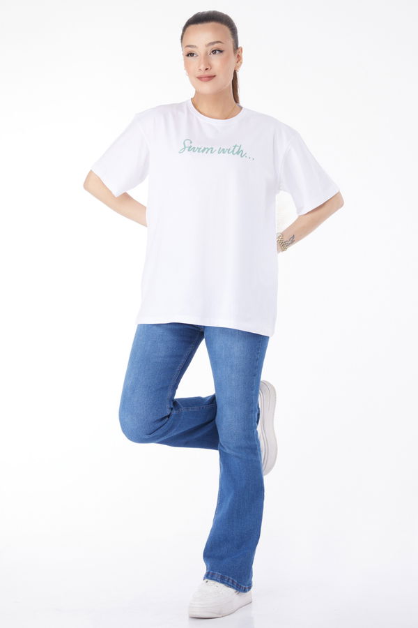 Kısa Kollu Baskılı T-shirt Beyaz - 24650 BEYAZ
