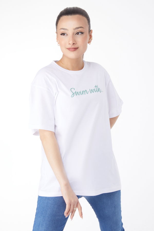 Kısa Kollu Baskılı T-shirt Beyaz - 24650 BEYAZ