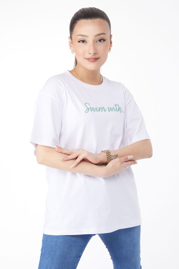 Kısa Kollu Baskılı T-shirt Beyaz - 24650 BEYAZ