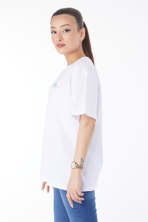 Kısa Kollu Baskılı T-shirt Beyaz - 24650 BEYAZ