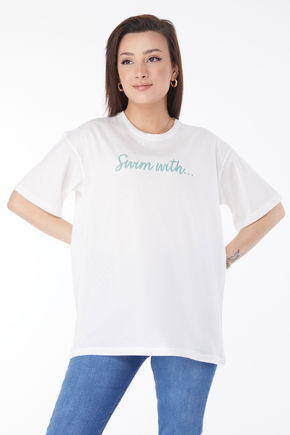Kısa Kollu Baskılı T-shirt Ekru - 24650