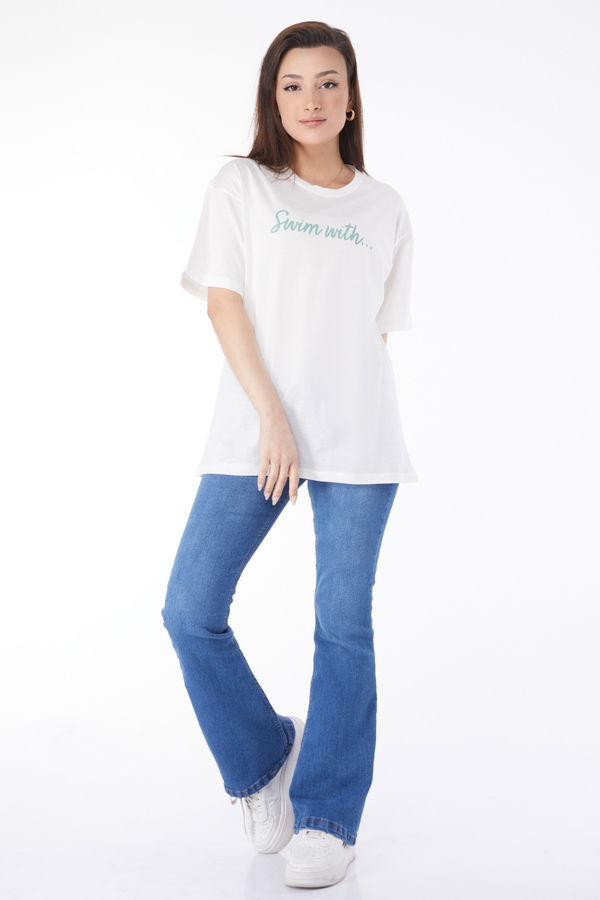 Kısa Kollu Baskılı T-shirt Ekru - 24650