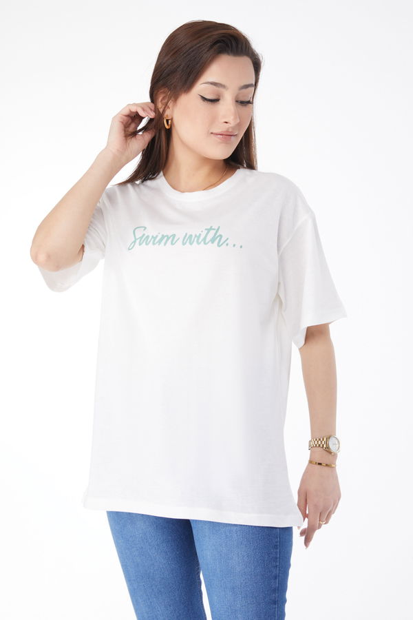 Kısa Kollu Baskılı T-shirt Ekru - 24650