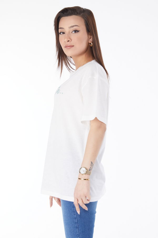 Kısa Kollu Baskılı T-shirt Ekru - 24650
