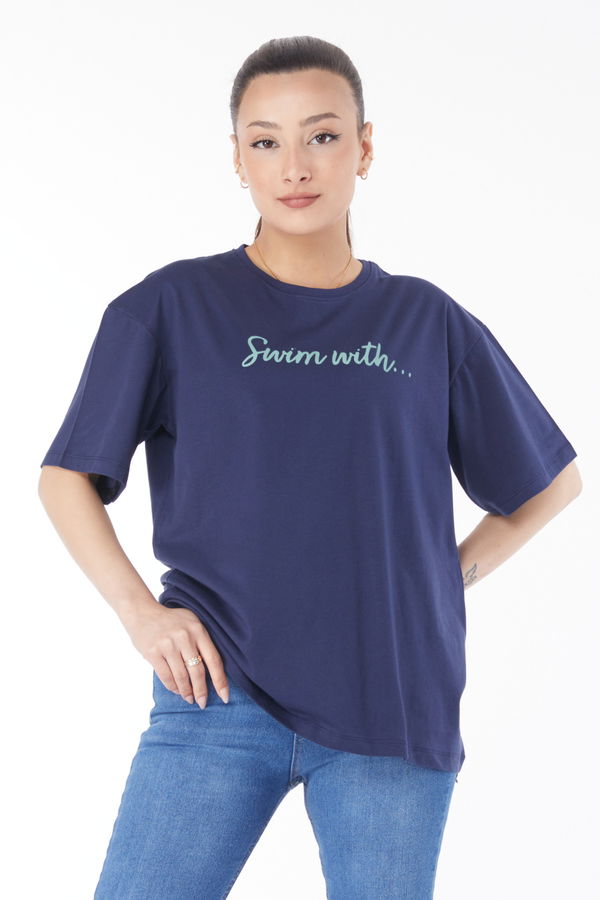 Kısa Kollu Baskılı T-shirt Lacivert - 24650 LACİVERT