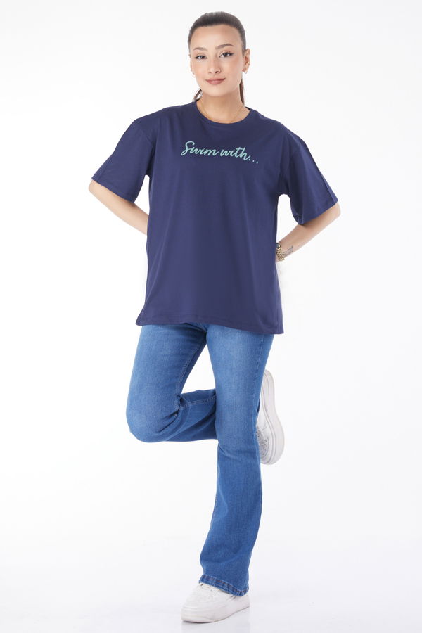 Kısa Kollu Baskılı T-shirt Lacivert - 24650 LACİVERT