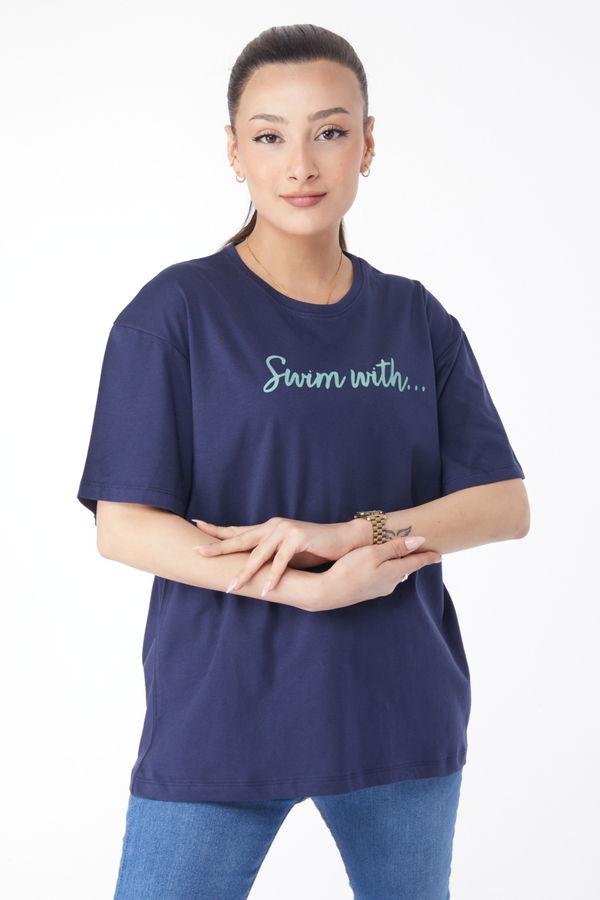 Kısa Kollu Baskılı T-shirt Lacivert - 24650 LACİVERT