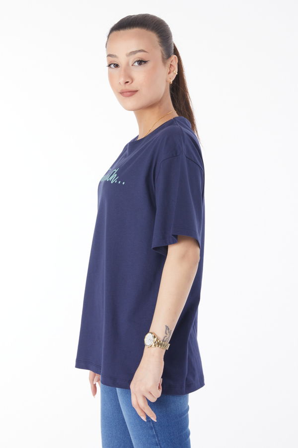 Kısa Kollu Baskılı T-shirt Lacivert - 24650 LACİVERT