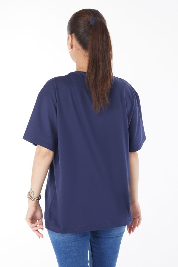 Kısa Kollu Baskılı T-shirt Lacivert - 24650 LACİVERT