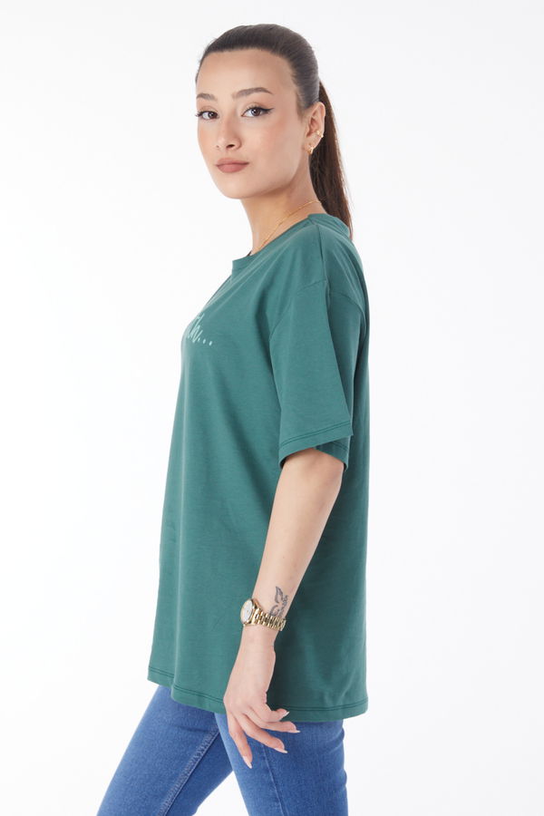 Kısa Kollu Baskılı T-shirt Yeşil - 24650 YEŞİL