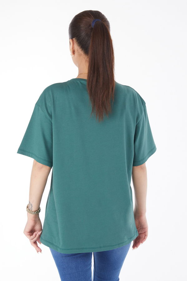 Kısa Kollu Baskılı T-shirt Yeşil - 24650 YEŞİL