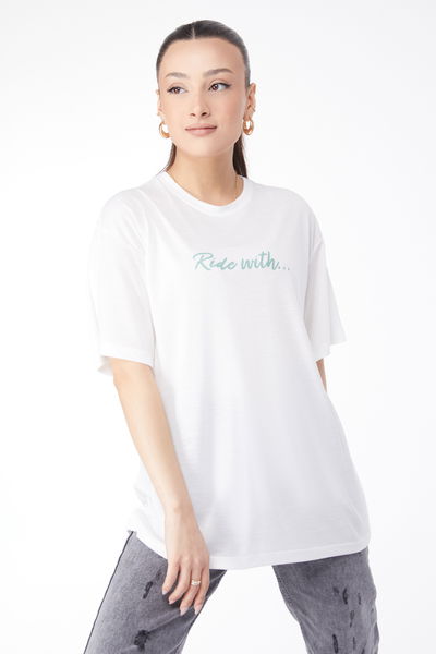 Kısa Kollu Baskılı T-shirt Beyaz - 24651