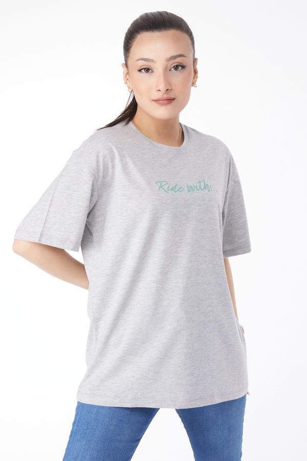 Kısa Kollu Baskılı T-shirt Gri - 24651 GRİ