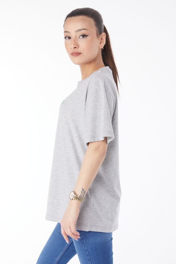 Kısa Kollu Baskılı T-shirt Gri - 24651 GRİ