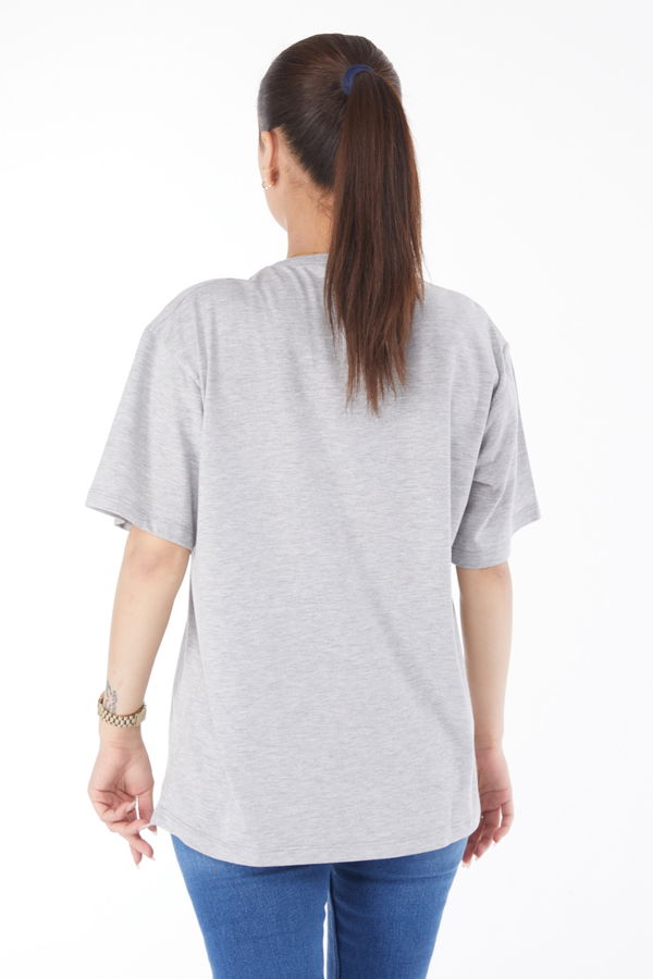 Kısa Kollu Baskılı T-shirt Gri - 24651 GRİ