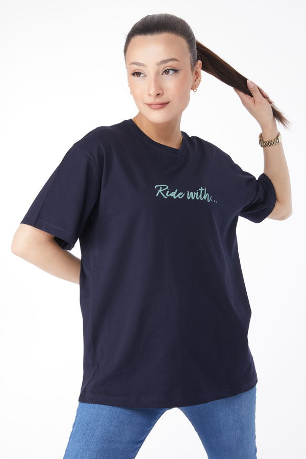 Kısa Kollu Baskılı T-shirt Lacivert - 24651 LACİVERT