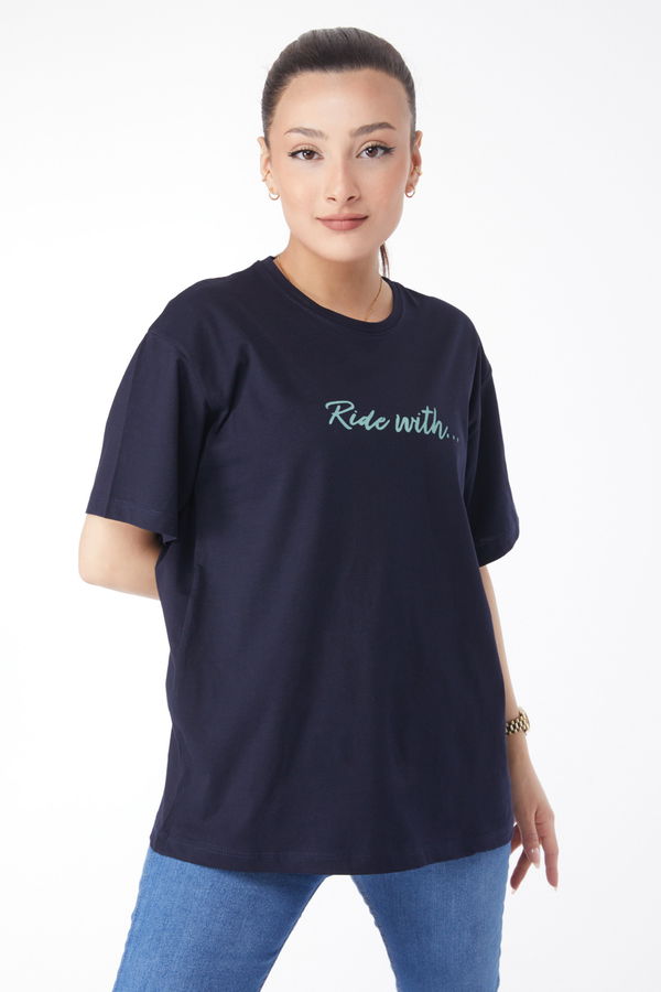 Kısa Kollu Baskılı T-shirt Lacivert - 24651 LACİVERT
