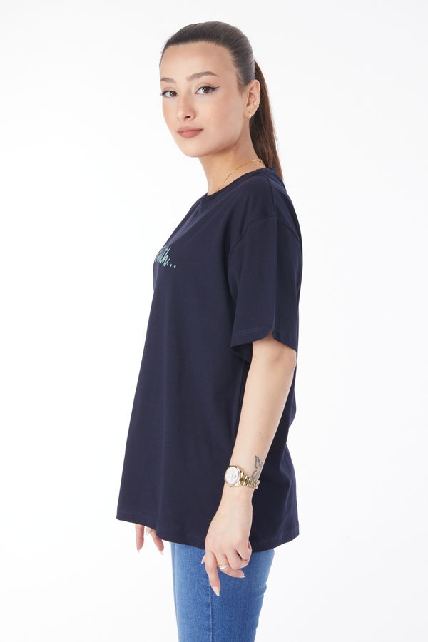Kısa Kollu Baskılı T-shirt Lacivert - 24651 LACİVERT