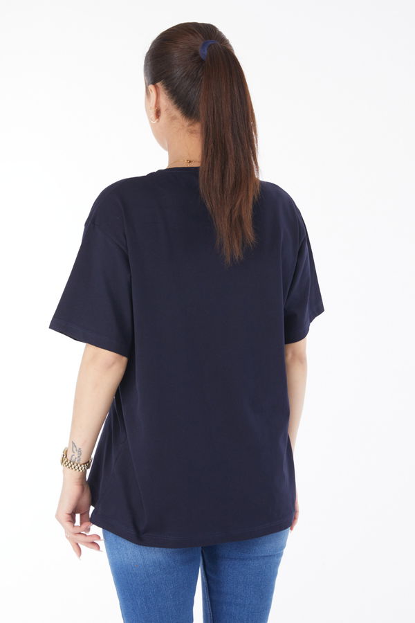 Kısa Kollu Baskılı T-shirt Lacivert - 24651 LACİVERT