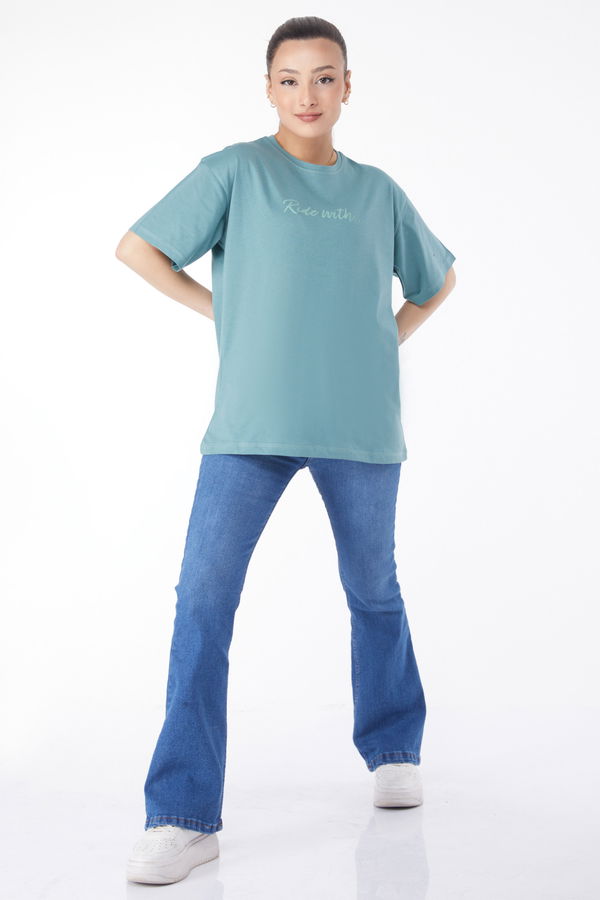 Kısa Kollu Baskılı T-shirt Yeşil - 24651 YEŞİL