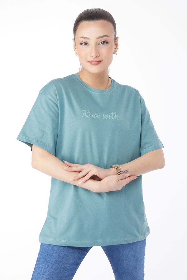 Kısa Kollu Baskılı T-shirt Yeşil - 24651 YEŞİL
