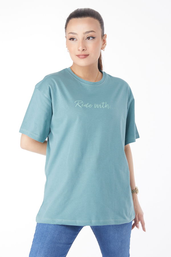 Kısa Kollu Baskılı T-shirt Yeşil - 24651 YEŞİL