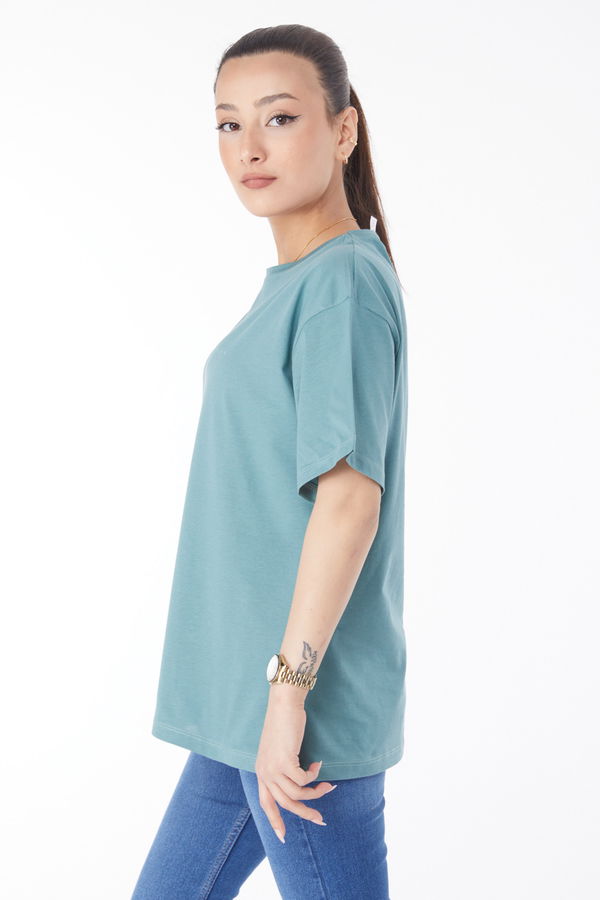 Kısa Kollu Baskılı T-shirt Yeşil - 24651 YEŞİL