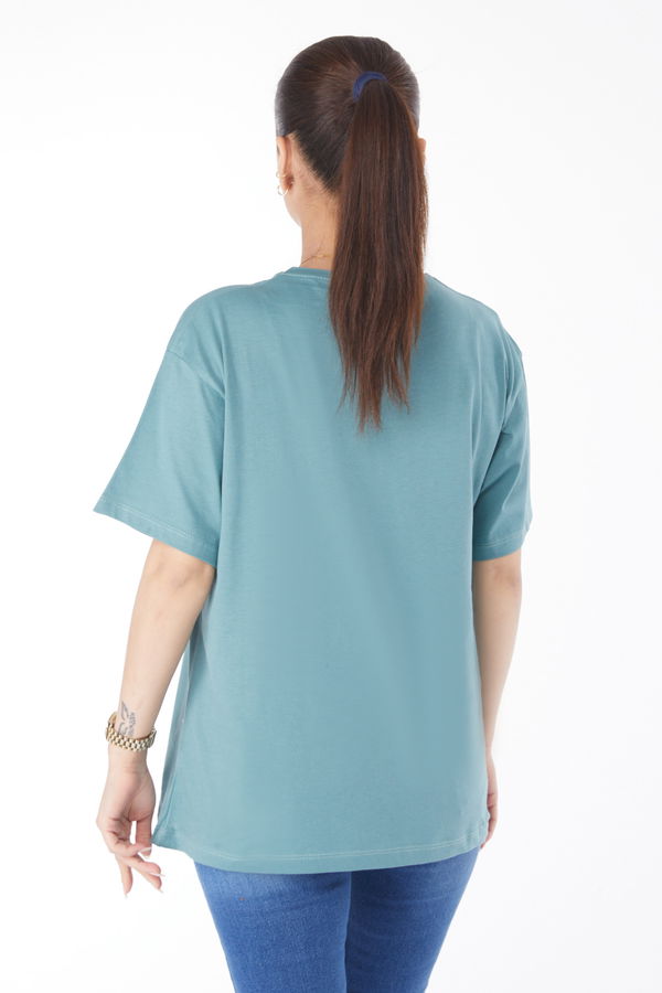 Kısa Kollu Baskılı T-shirt Yeşil - 24651 YEŞİL
