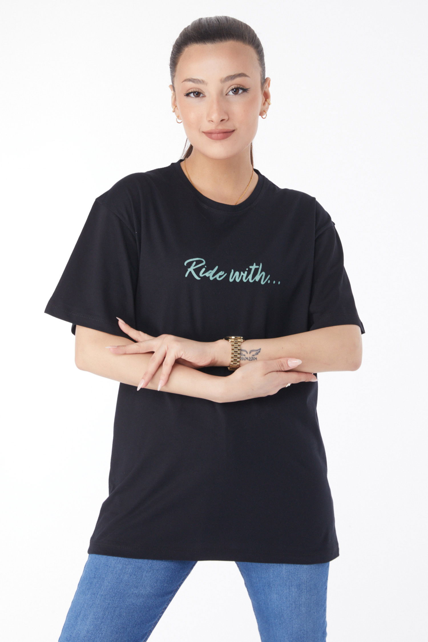 Kısa Kollu Baskılı T-shirt Siyah - 24651