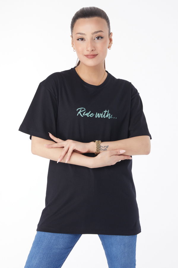 Kısa Kollu Baskılı T-shirt Siyah - 24651