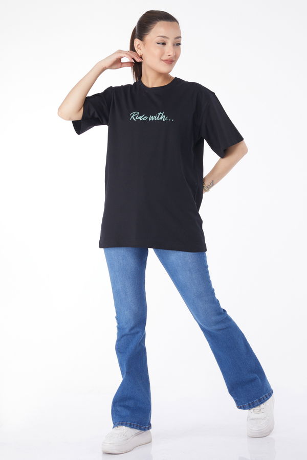 Kısa Kollu Baskılı T-shirt Siyah - 24651