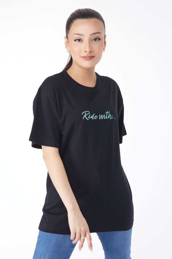 Kısa Kollu Baskılı T-shirt Siyah - 24651