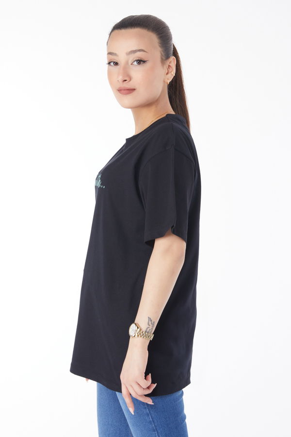 Kısa Kollu Baskılı T-shirt Siyah - 24651