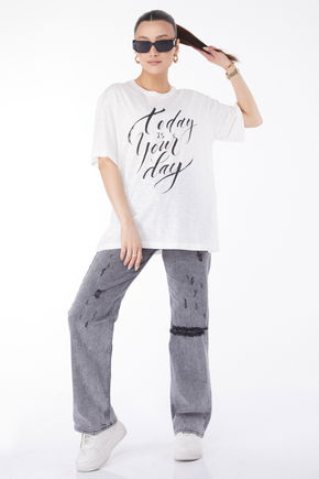 Kısa Kollu Baskılı T-shirt Beyaz - 24652
