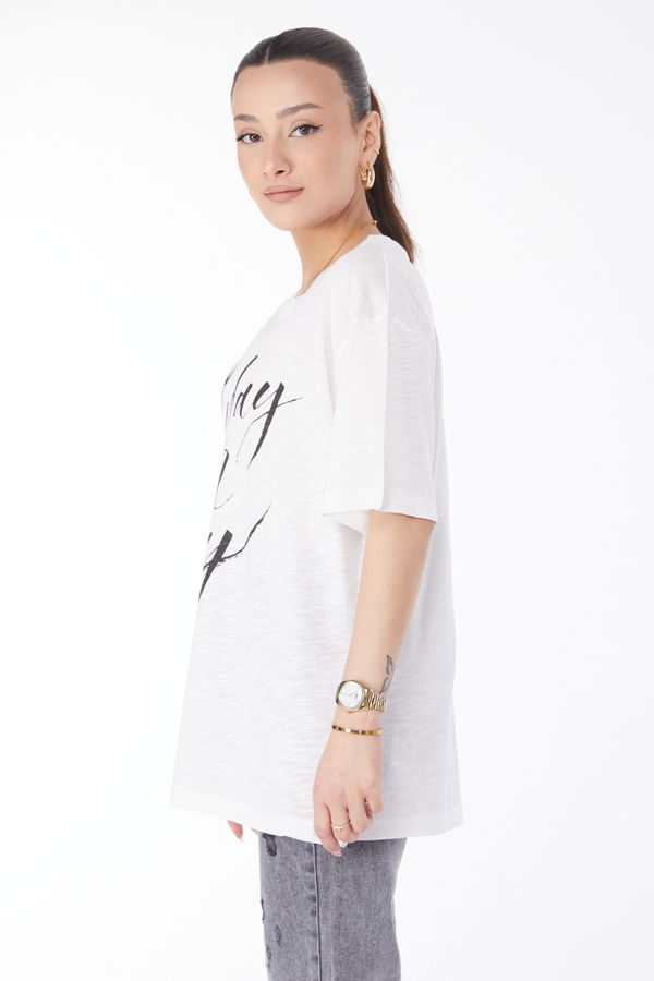 Kısa Kollu Baskılı T-shirt Beyaz - 24652