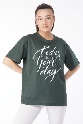 Kısa Kollu Baskılı T-shirt Haki - 24652
