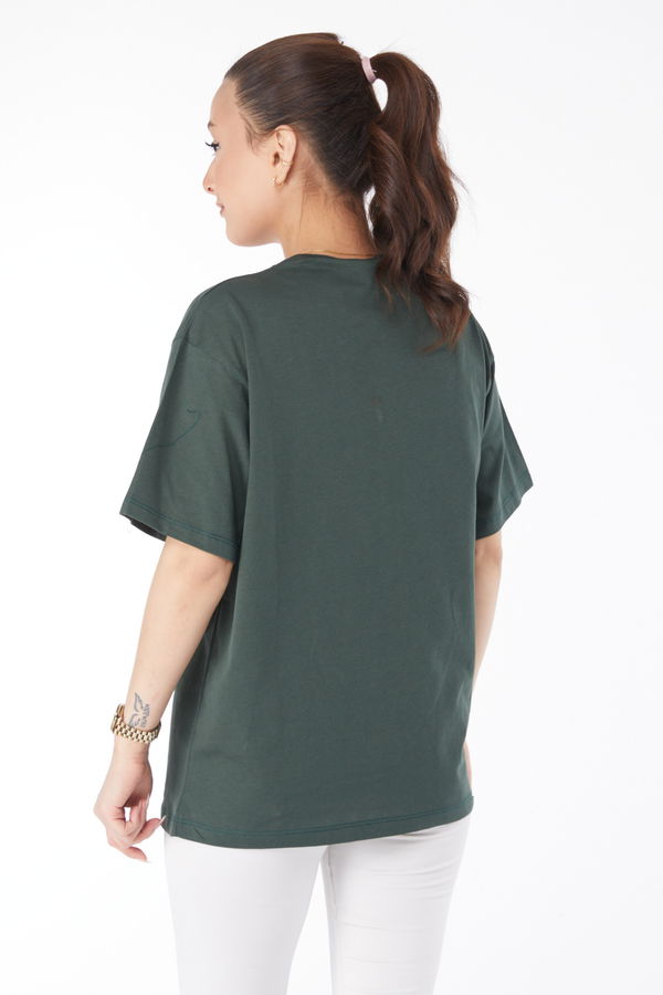 Kısa Kollu Baskılı T-shirt Haki - 24652