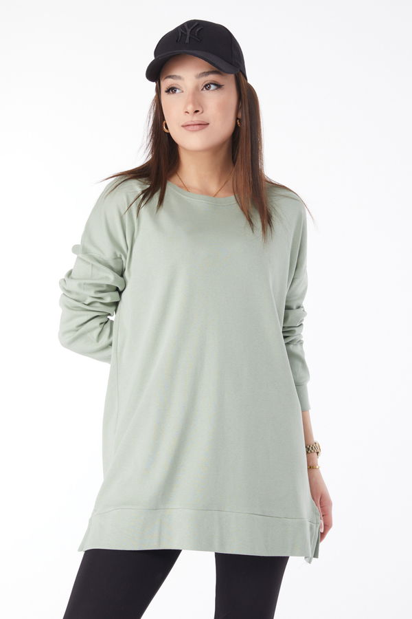 Uzun Kollu Sweatshirt Yeşil - 24653 YEŞİL