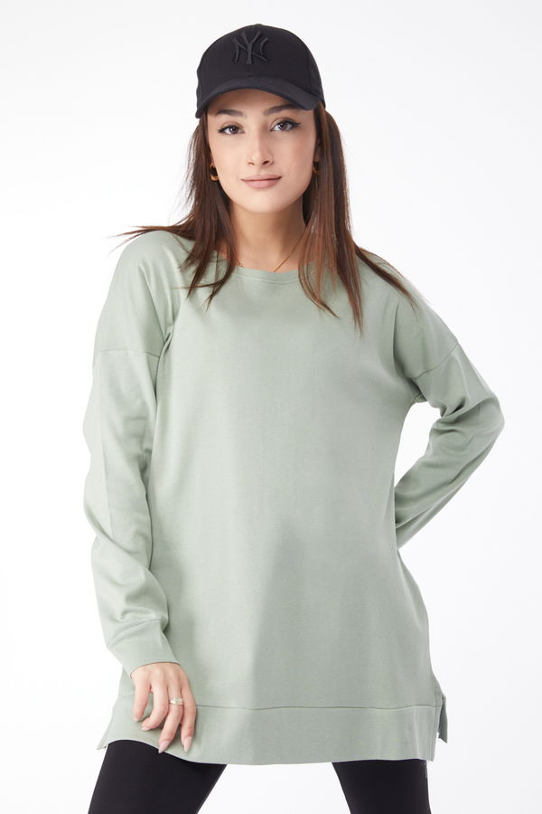 Uzun Kollu Sweatshirt Yeşil - 24653 YEŞİL