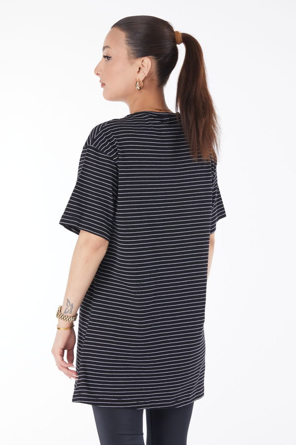 Kısa Kollu Çizgili T-shirt Siyah - 24655 SİYAH