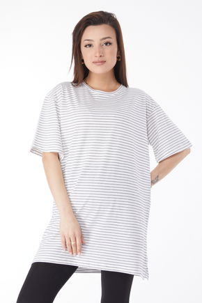 Kısa Kollu Çizgili T-shirt Beyaz - 24655