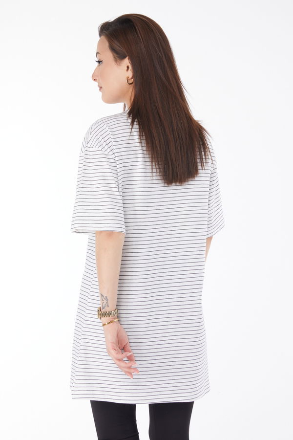 Kısa Kollu Çizgili T-shirt Beyaz - 24655 BEYAZ